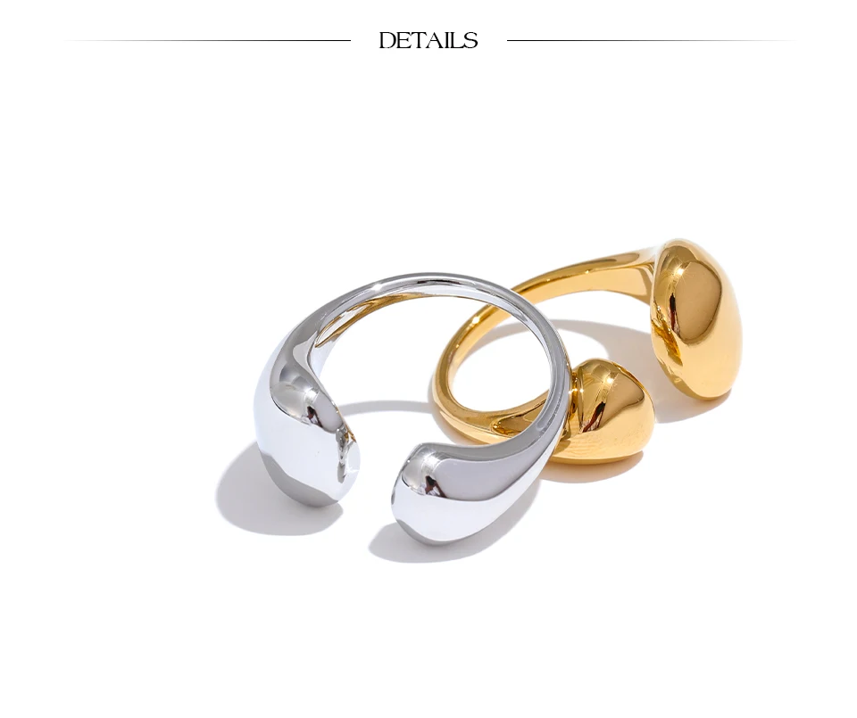 Yhpup Edelstahl, hochwertiger, minimalistischer, täglicher, glatter, modischer, offener, verstellbarer Ring, wasserdicht, galvanisierter Guss-Schmuck – Detail 4