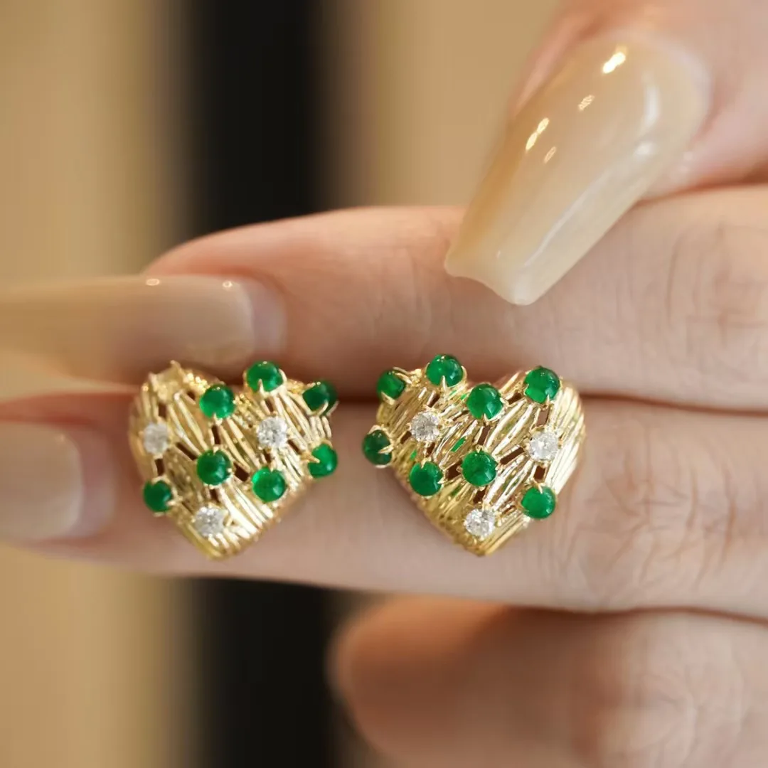 Retro14K Gold Filled Emerald Drop Dangle Earring Fashion Green Gemstones Matte Ear Studs Victorian Era Vintage Silver Jewellery