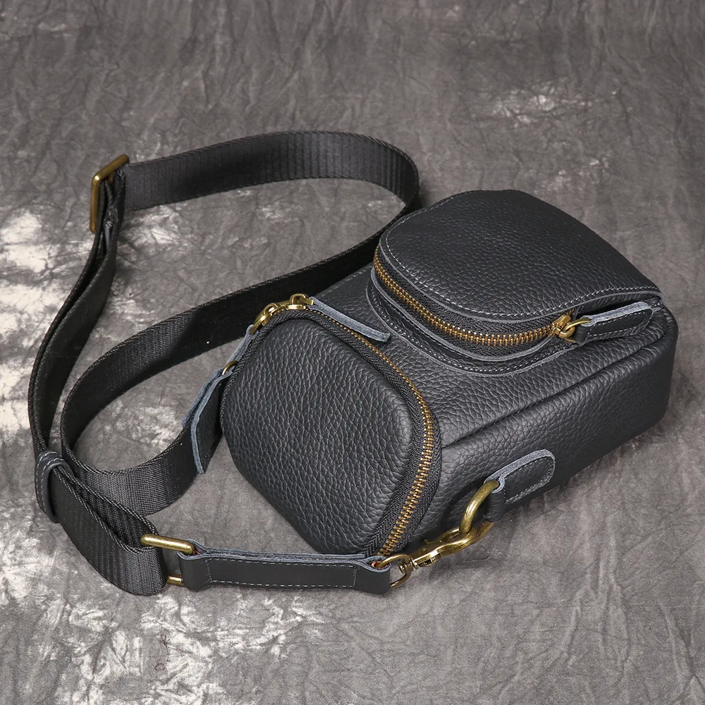 Men's genuine leather belt waist bag, cowhide single-shoulder crossbody phone storage, retro waistband bag