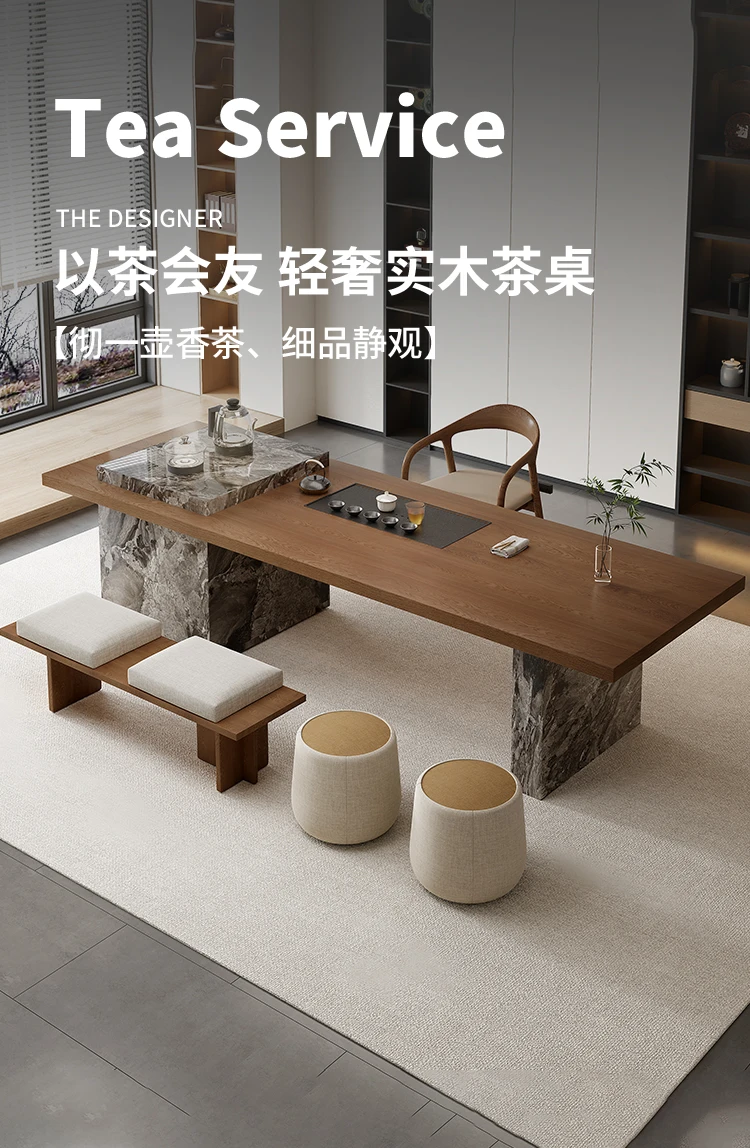 Mesa de chá e cadeira moderna, simples e sofisticada combinação ilha de madeira maciça sala de estar escritório doméstico