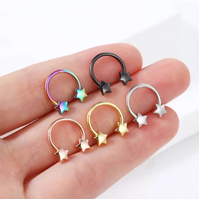 New Steel Star Septum Piercing Hinged Segment Nose Ring Septum Clicker Cartilage Tragus Clicker Body Piercing Jewelry 16G Naz