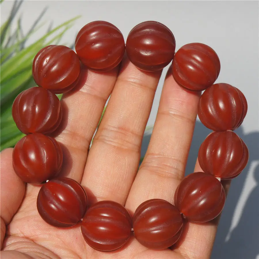 

Tibetan Natural Red Old Agate Pumpkin Striation Beads Bracelet Hand Catenary