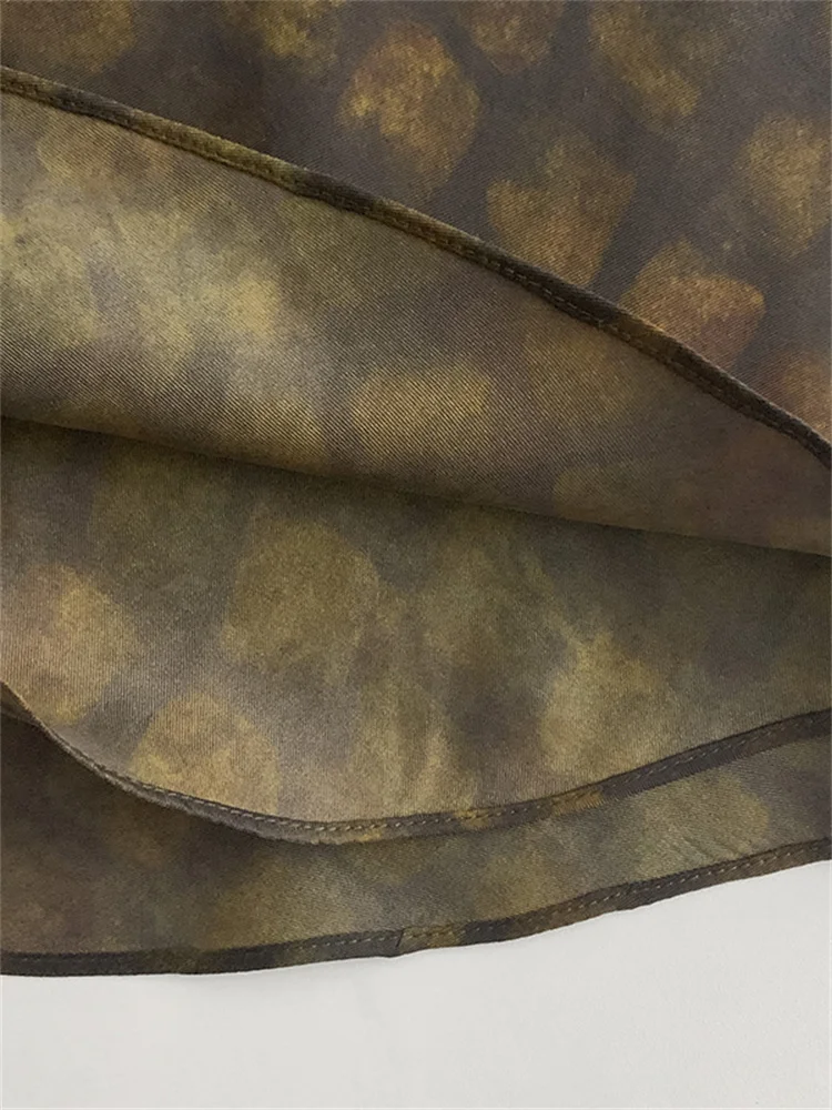 المرأة الخامس الرقبة 100% كوبرو تي شيرت ريترو منقوشة طباعة أكمام الربط وهمية قطعتين مقلاع قليلا الخصر المحملة الأعلى لسيدة