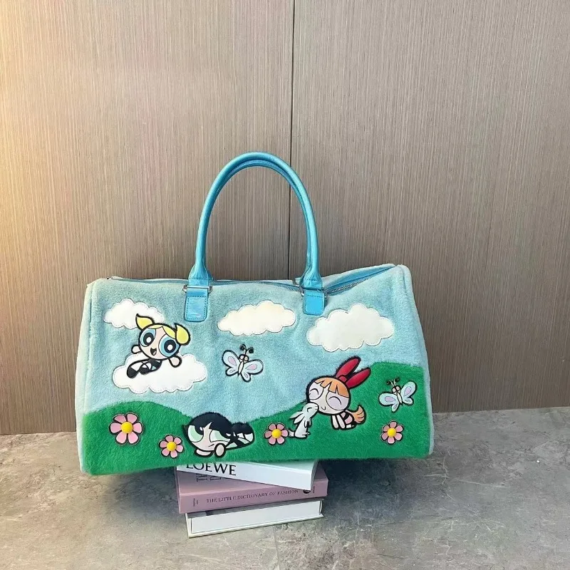 Powerpuff Girls Animazione Periferica Huahua Bubble Cartoon Kawaii Nuova borsa da viaggio per ragazza calda di grande capacità Borsa da palestra per studenti