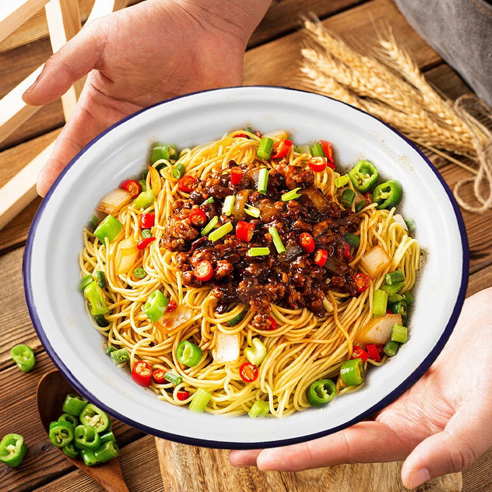 

2 шт., эмалированная миска, винтажная эмалированная посуда, кухонная миска для смешивания теста, салатница, фруктовая сервировочная миска, раковина с салатом, кухонный держатель для супа