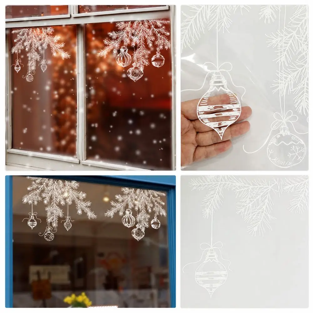Reusable Christmas Window Sticker Static Cling Snowflake Pattern Window Cling Decal Bell Pattern PVC Holiday Window Decal
