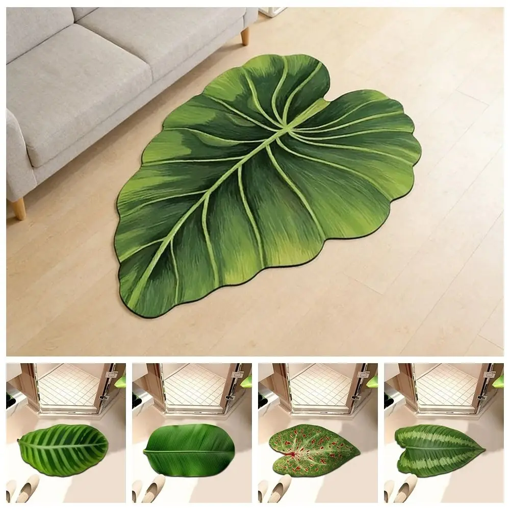 Tapis de sol en diatomite, facile à nettoyer, motif feuille verte, tapis de salle de bain antidérapant, base antidérapante.
