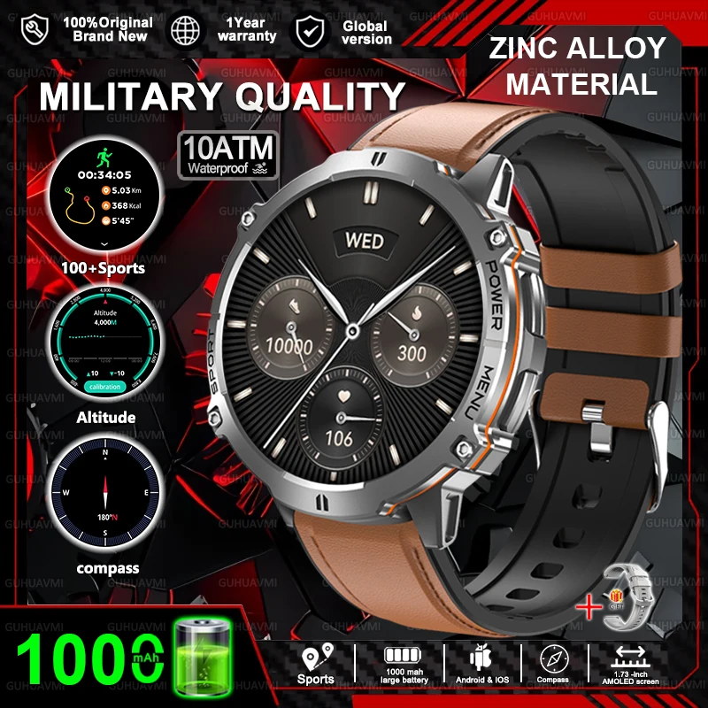2025New T-Rex 3 GPS SmartWatch 1000mAh Battery AMOLED HD Men 10ATM&IP69K Waterproof Outdoor Fitness Military Call smart bracelet