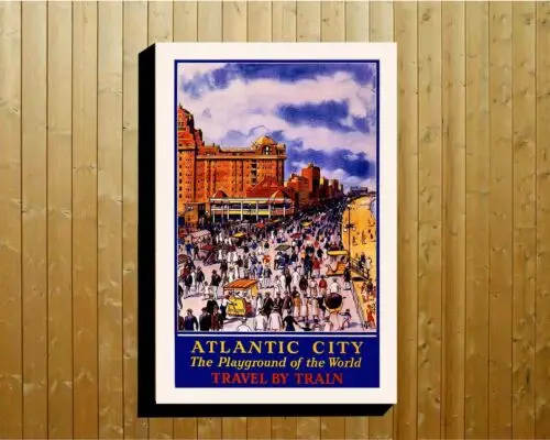 Atlantic City Travel Poster, Canvas Wrap, Framed, Metal Tin Sign, Greeting Cards