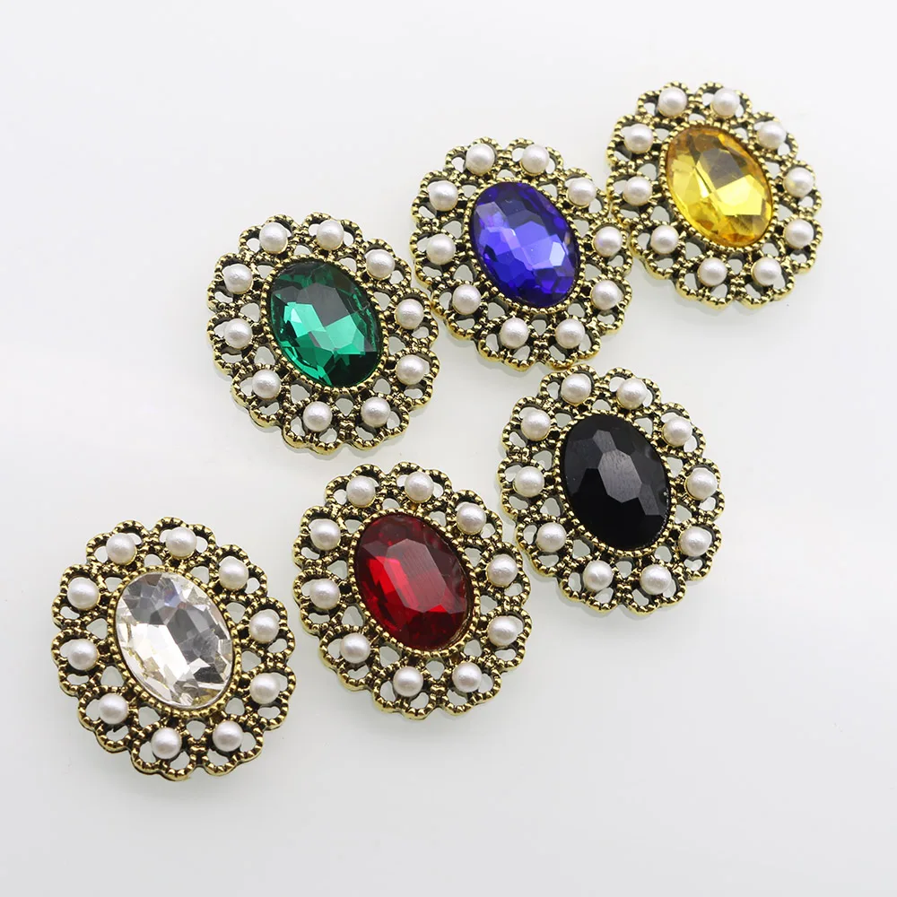 

5 шт. 21*26 мм овальные жемчужные стеклянные декоративные пуговицы из сплава, аксессуары для волос, одежда, аксессуары «сделай сам»