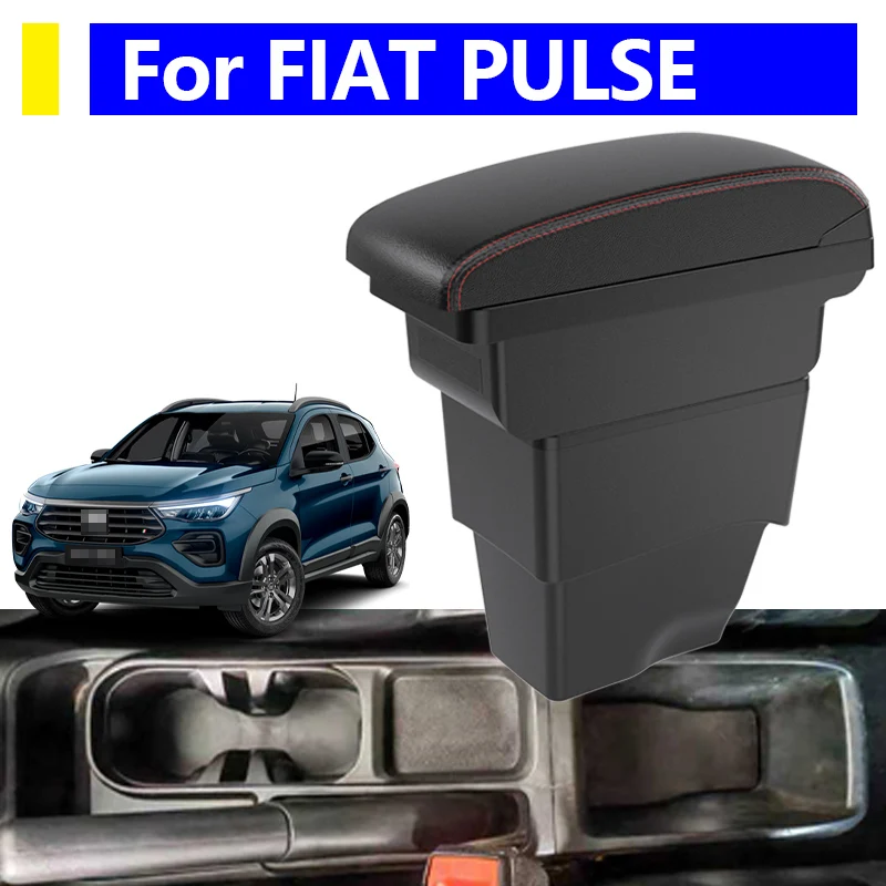 

For Fiat Pulse armrest box interior design center console storage box black PU leather armrest organizer car accessories