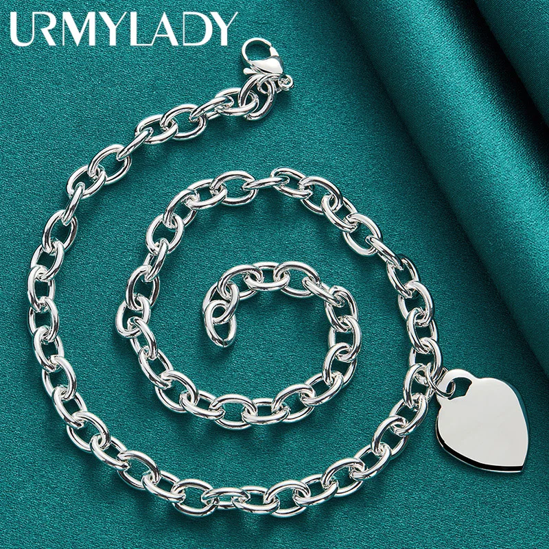 URMYLADY 925 Sterling Silver Love Heart 18 Inch Pendant Necklace For Women Wedding Party Fashion Jewelry