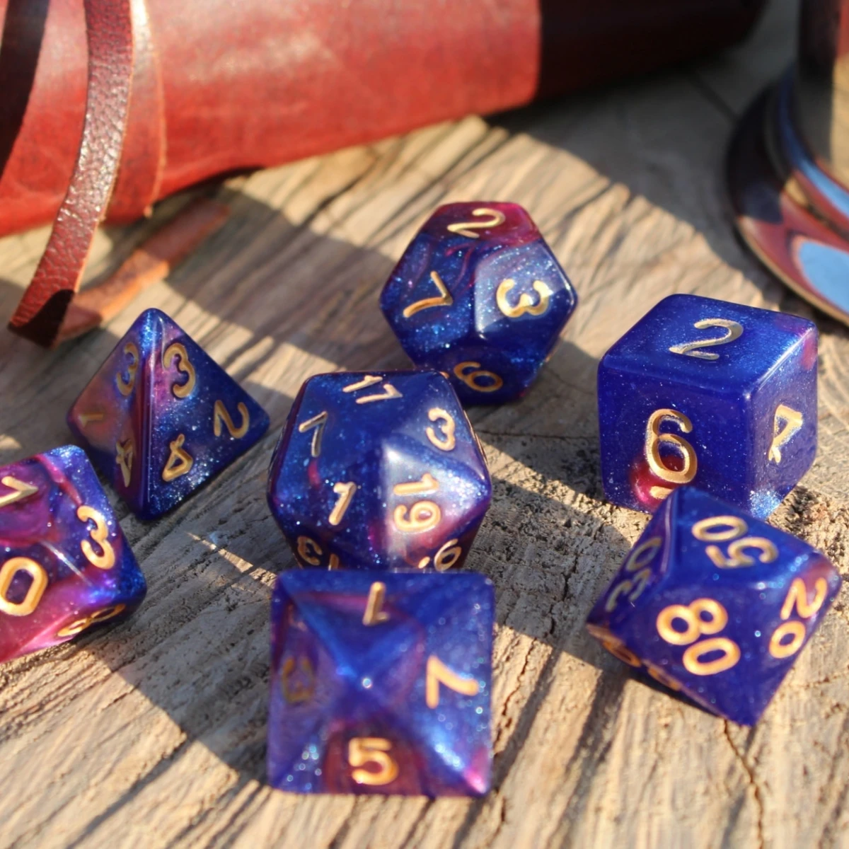 7Pcs/Set Dark Blue and Purple Starry Sky Galaxy Dice for DND Dungeons and Dragons Table Games D&D RPG Tabletop Roleplaying