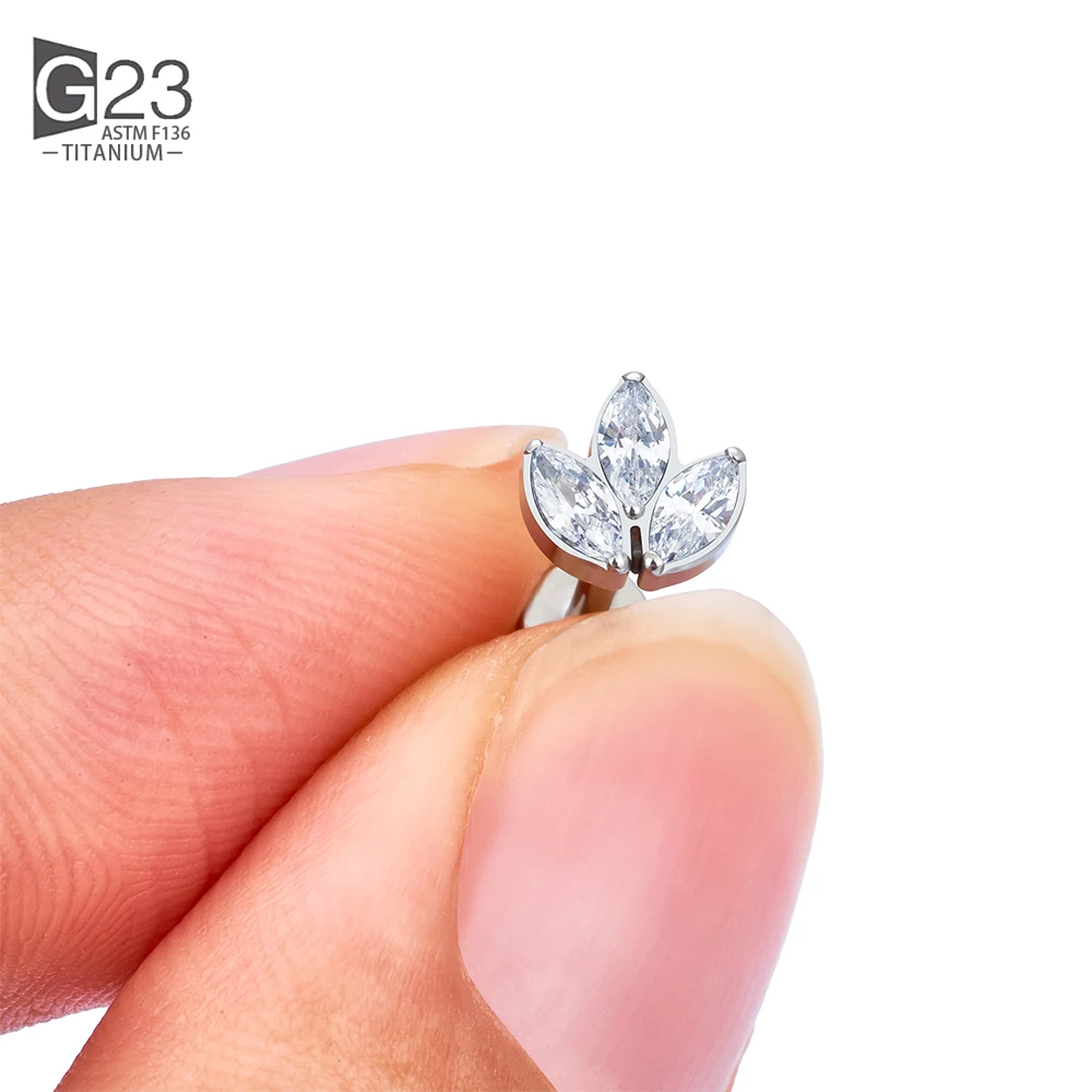 G23 Titanium PIERC Labret Earring Thread 3 Marquise CZ Paved Top Cartilage Tragus Ear Lip Stud Helix Pircing Body Jewelry Unisex view 2