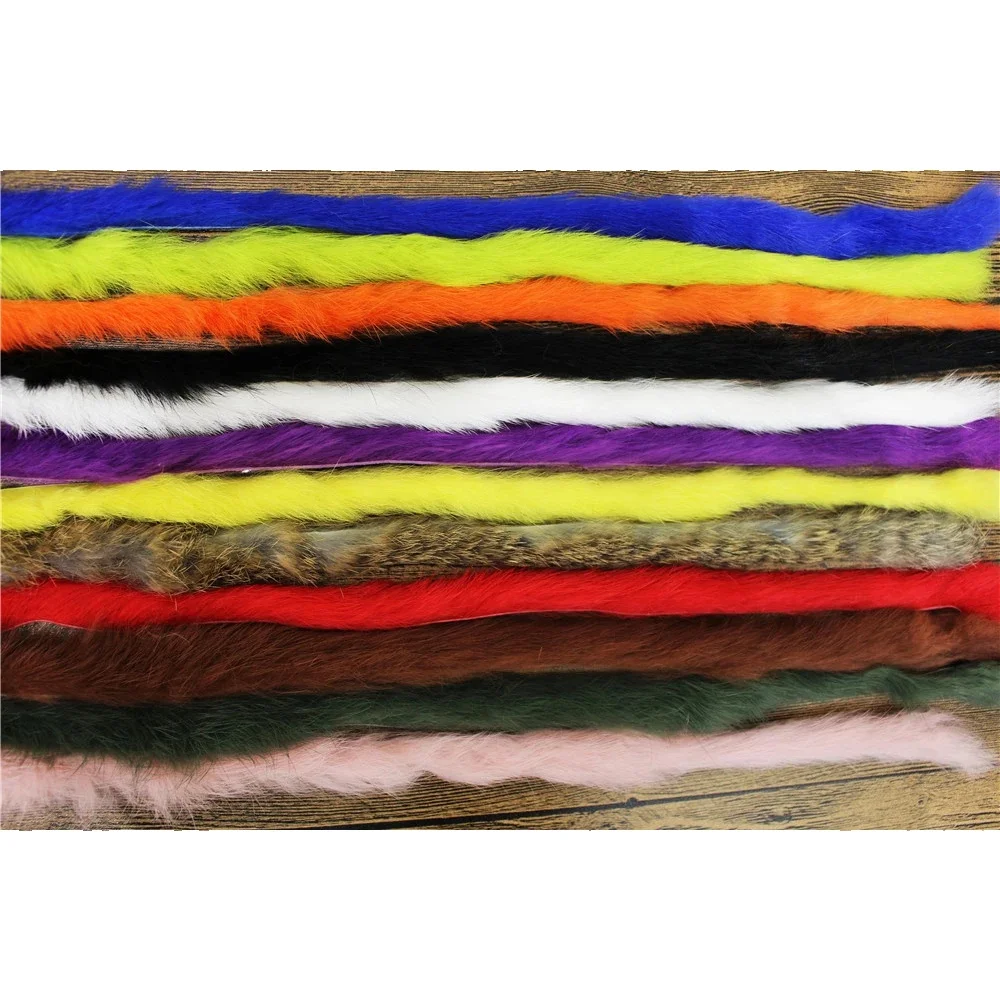 Tigofly 12 pièces 12 couleurs Bandes de fourrure de lapin coupées droites 5 mm de largeur Véritables streamers en fourrure de lièvre Matériaux pour la pêche à la mouche