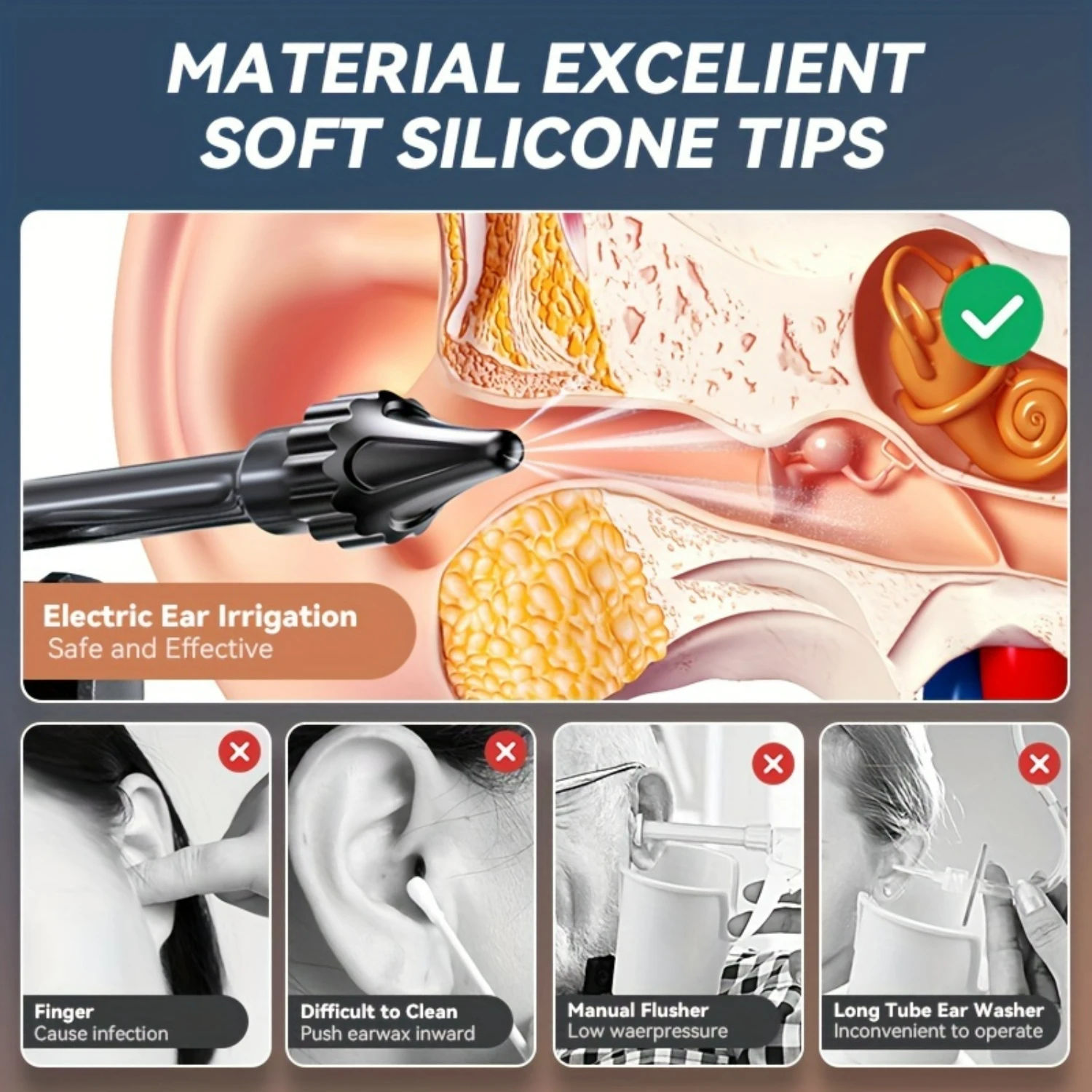 مجموعة أدوات تصفية شمع الأذن المحمولة عالية الكفاءة - نظام ري الأذن الآمن والفعال - مجموعة تنظيف الأذن بأربعة أوضاع للبالغين