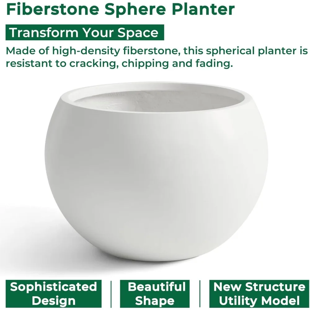 أصيص زهور مستدير كبير مع تصريف للنباتات الداخلية، قطر 19.3 × 13 ارتفاع، قابس سيليكون متضمن