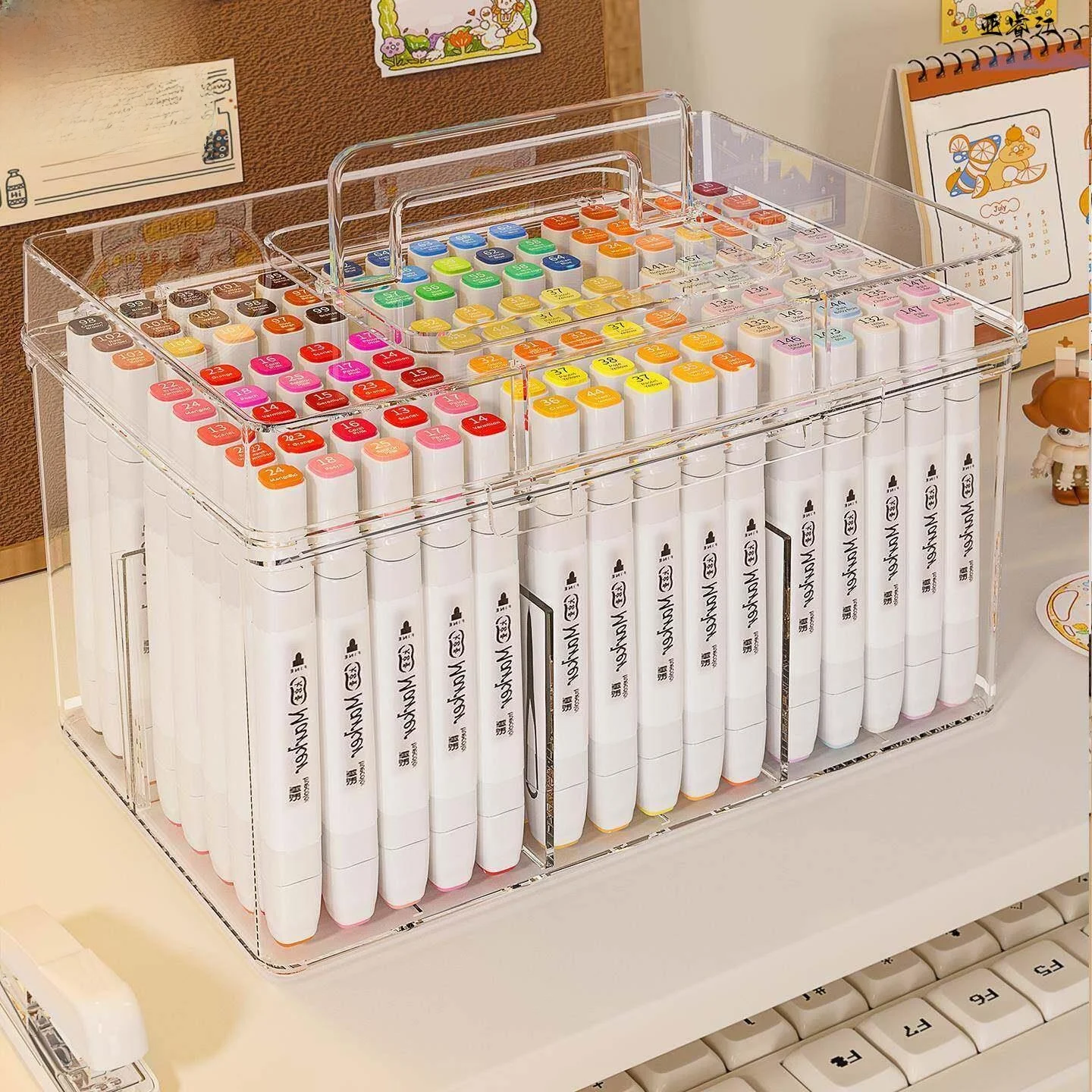 大容量アクリルマーカー収納ボックスポータブル文房具オーガナイザー学生用寝室デスク用品収納キャニスター