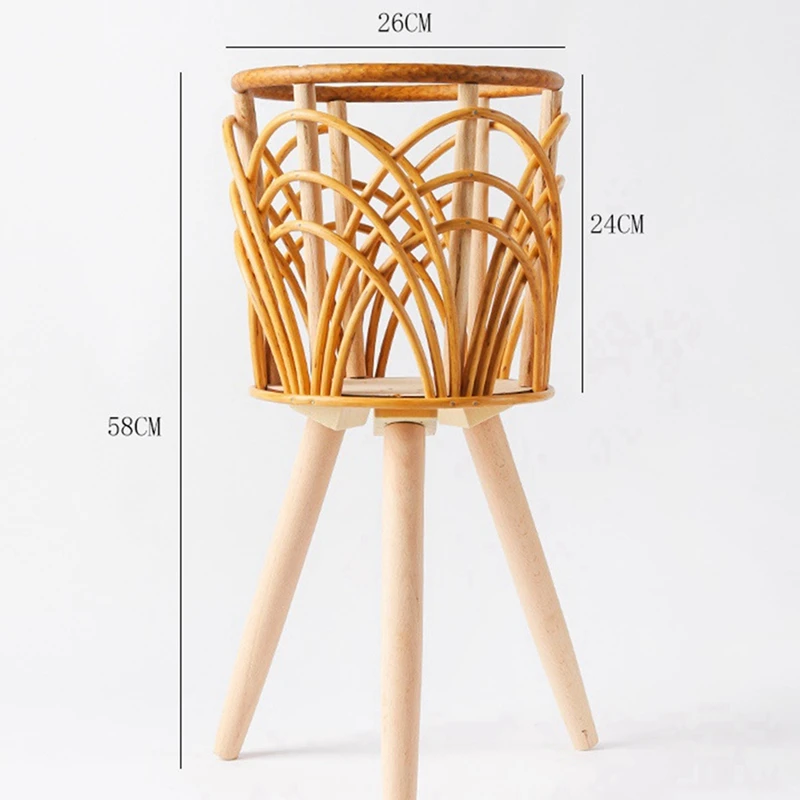 Rattan Indoor Plant Stand Straw Woven Flowers Pot Holder Stool with Legs Floor Planter Baskets Rack Wooden Plant Shelf B-AT35 view 4