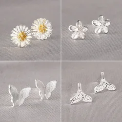 Korean 925 Silver Needle Tragus Piercing Helix Studs Earrings for Women Flower Butterfly Trendy Ear Piercing Body Jewelry Gift