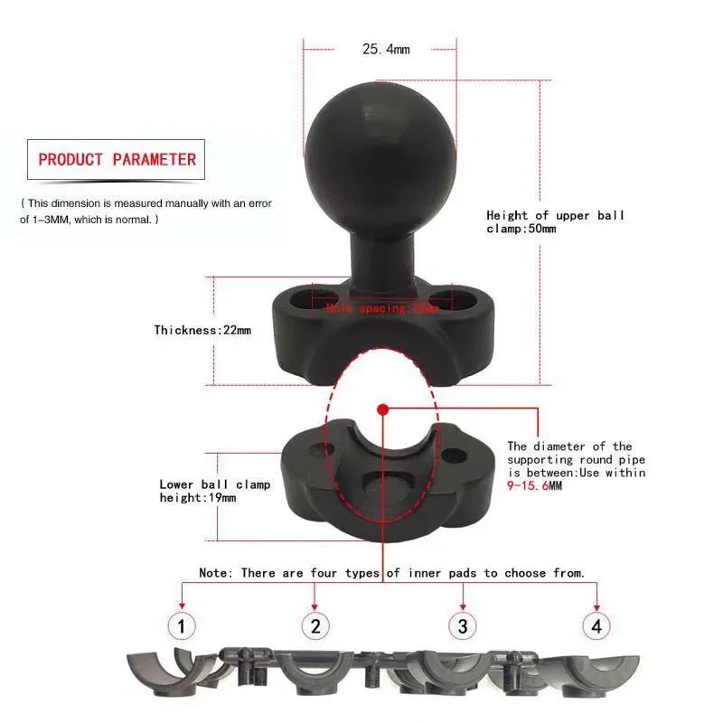 Suporte de trilho para apoio de cabeça de carro, 8.2-39.1mm super trilho de 1 polegada, punho do guidão da motocicleta para gopro