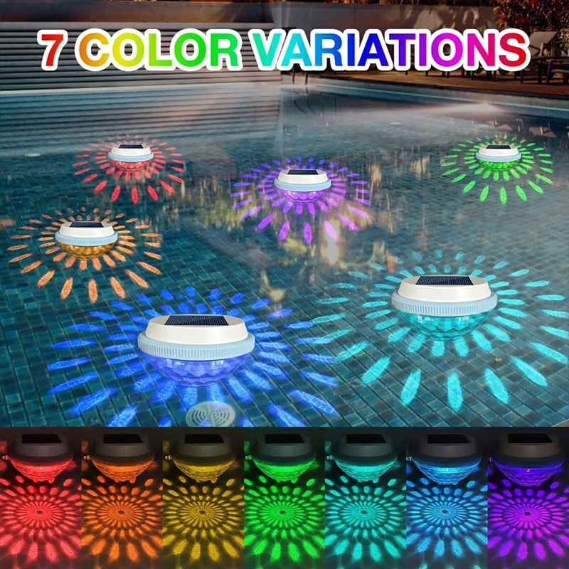 Solar RGB Floating Pool Light, IPX6 Waterproof Remote Control Color Changing Underwater Lamp for Pond Pool Yard Garden