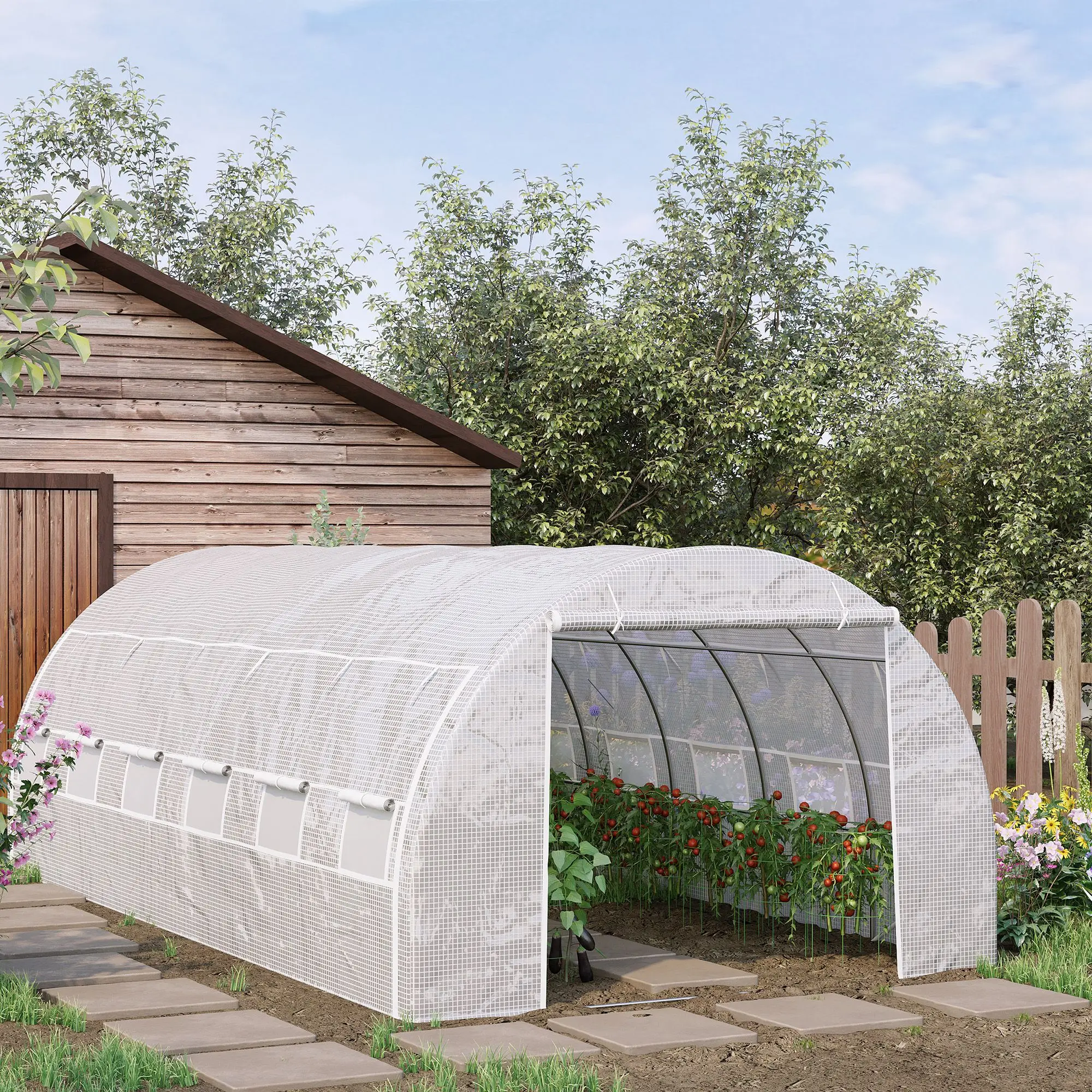 Outsunny Invernadero de Túnel de Jardín 6x3x2 m con Puertas y 6 Ventanas para Cultivos Plantas Flores Blanco