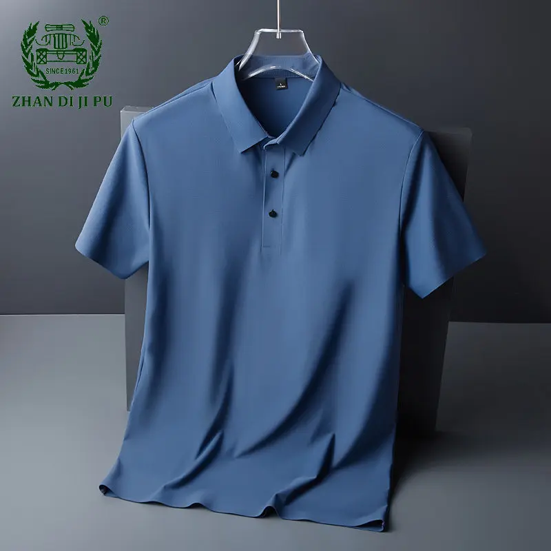 

2022 Summer Solid Color Ice Silk Polo Shirts Men's Brand Business Casual Cotton Lapel Loose Short Sleeve Polo Shirts Male Tops