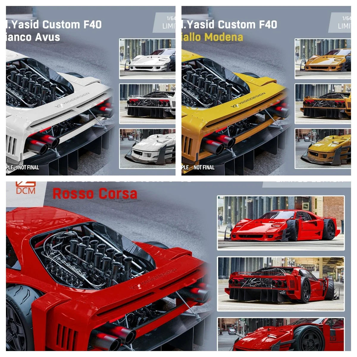 DCM 1:64 F40 Modifizierte Version Weiß Gelb Rot Limitierte Auflage Druckguss-Modellauto