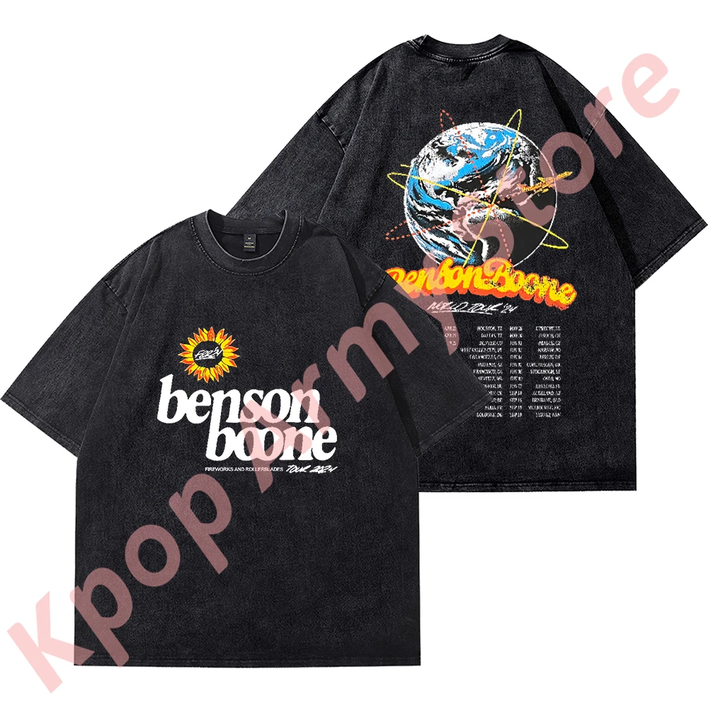 Benson Boone Fireworks and Rollerblades World Tour Merch Vintage Wash Tee Women Men Fashion Short Sleeve T-Shirts