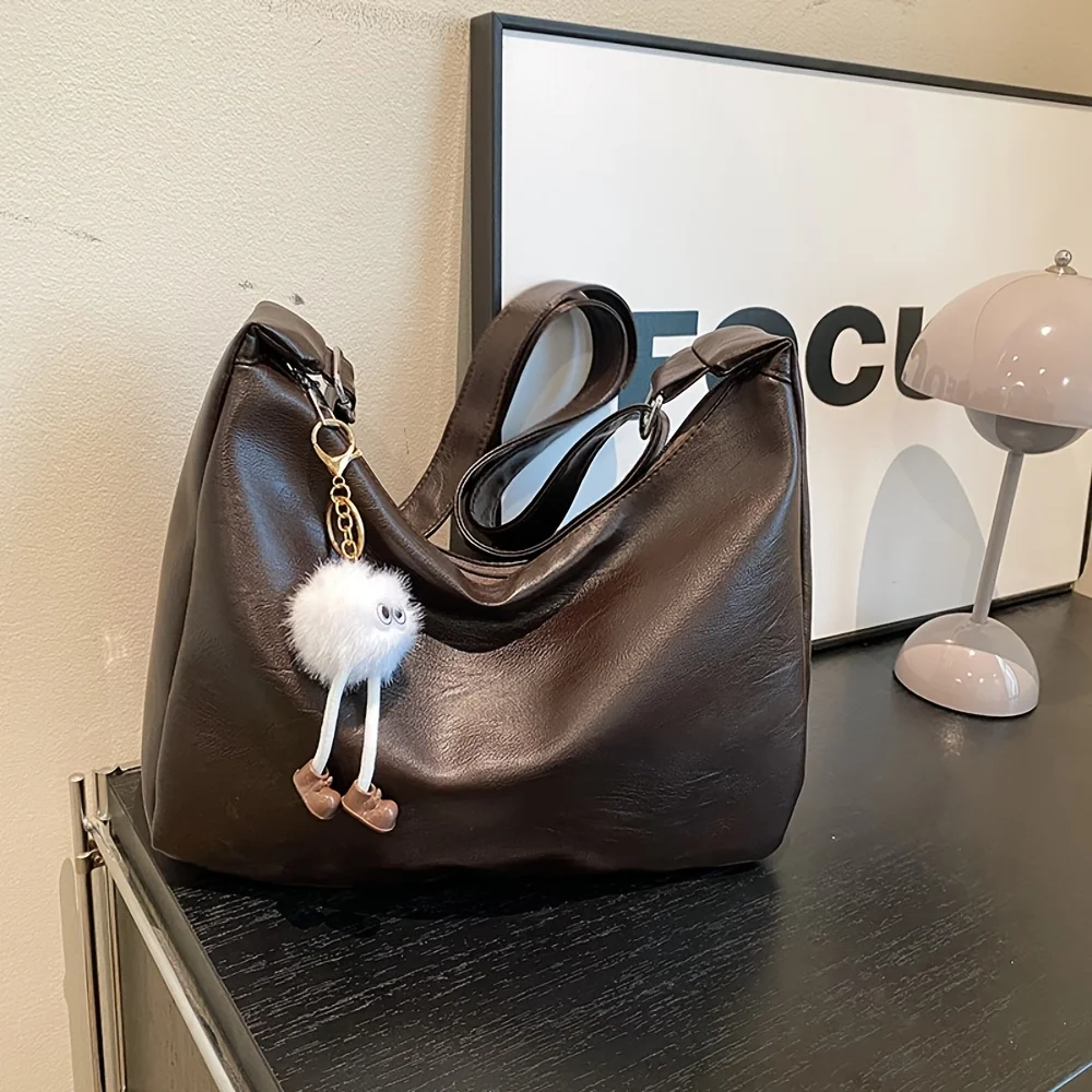 Vintage Umhängetasche für Damen 2026 Neues Modell [Mit Anhänger] Trendige Tragetasche Große Kapazität Modische Schultertasche für Pendler – Detail 1