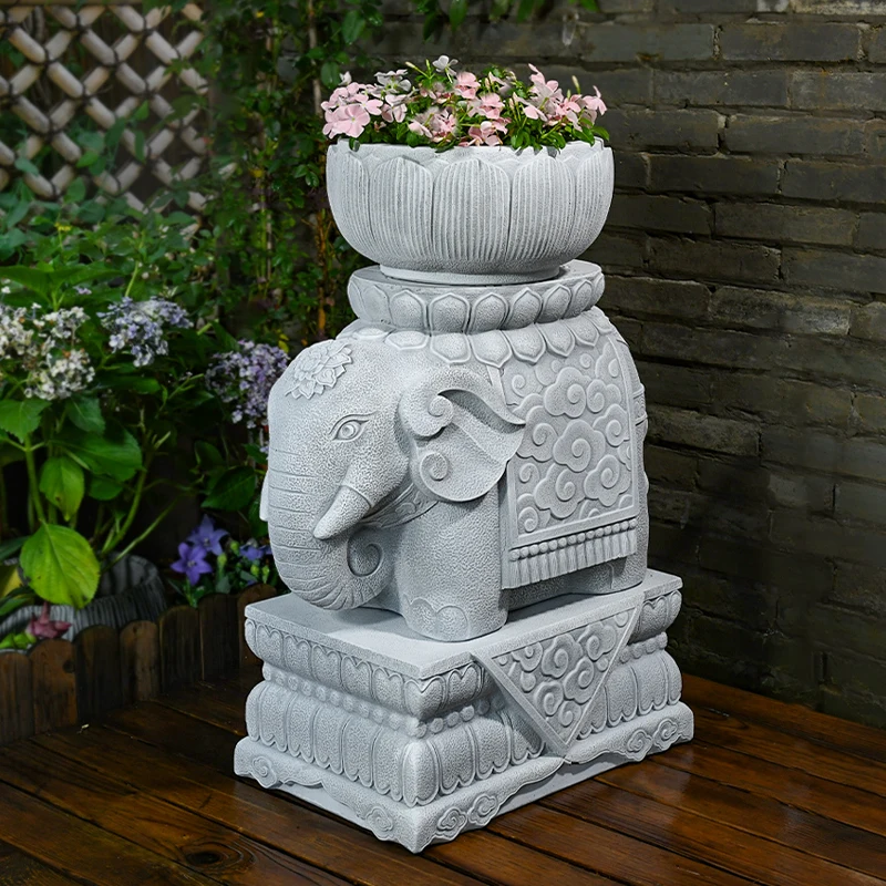 

Outdoor ornaments Solid wood flower stand Chinese courtyard garden decoration landscaping Artificial Shidun flower pot base