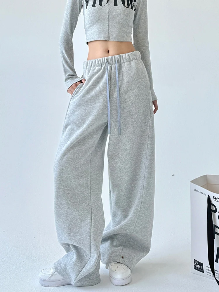 클래식 다용도 화이트 스포츠 팬츠 여성용 가을 신상 슬레 커프드 캐주얼 루즈 와이드 레그 팬츠