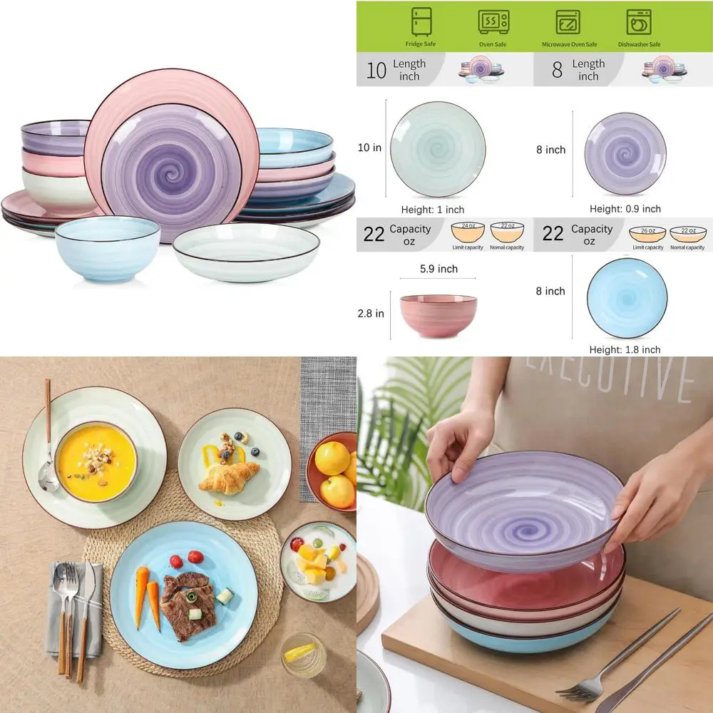 

16-Piece Selamica Ceramic Dinnerware Set for 4, Including Plates and Bowls, in Spray Blue Color