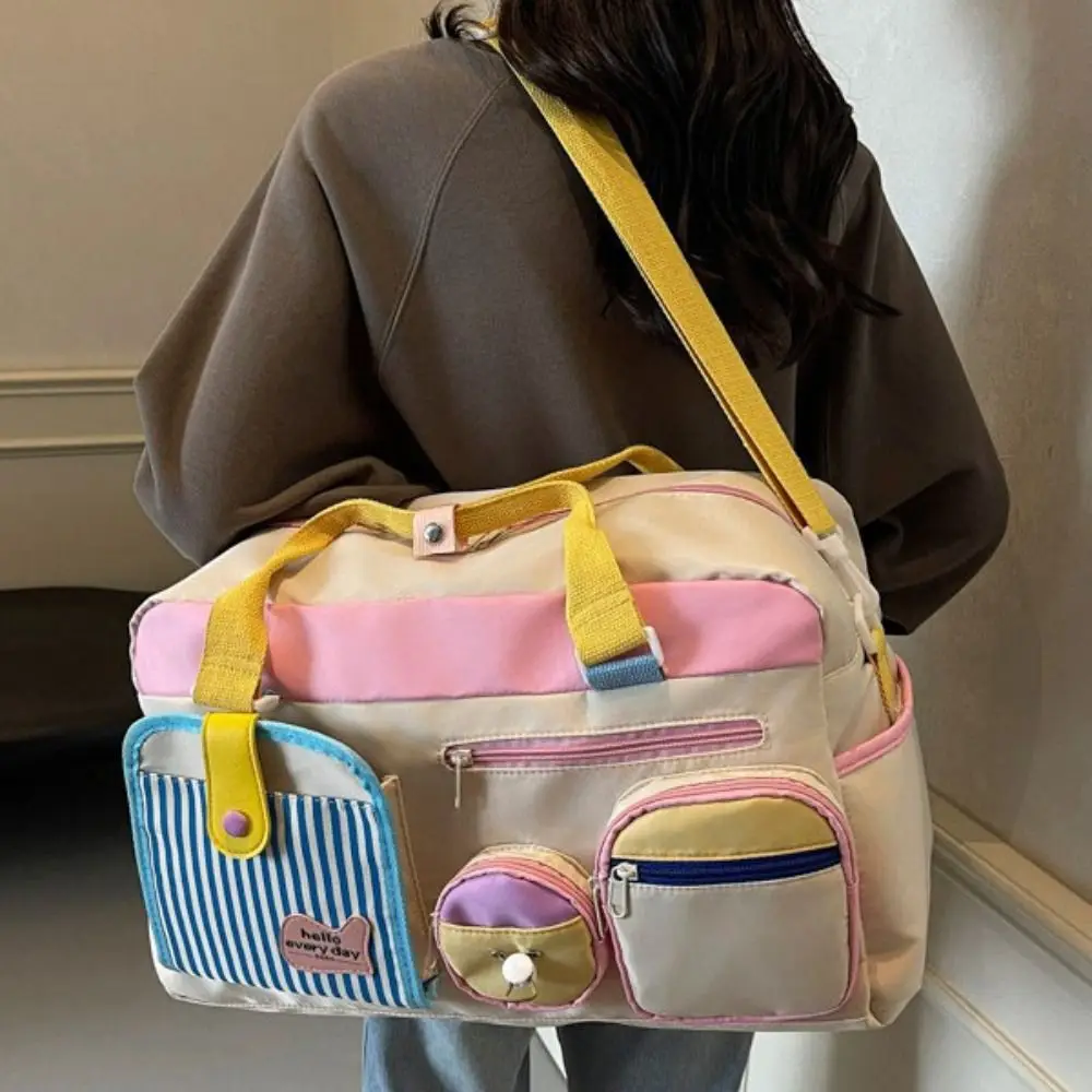 Oxford Travel Duffel Bag Foldable Short Distance Travel Luggage Bag Multi Layered Solid Color Large Capacity Handbag Trip