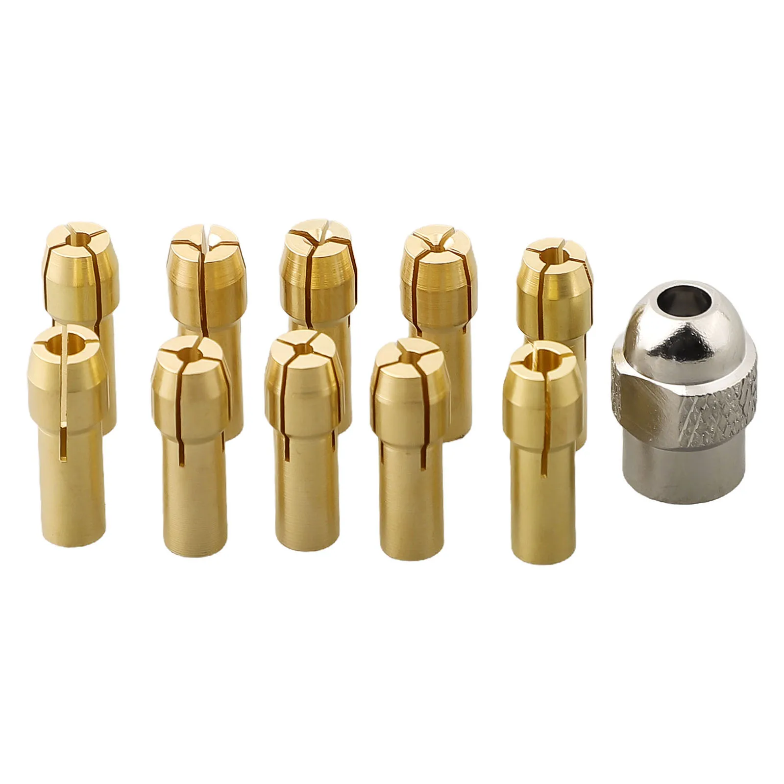 

11pc Brass Drill Chuck Collet Bit Set 0.5mm-3.2mm Shank Screw Nuts Holder Replacement Part For Rotary Tool Power Tool