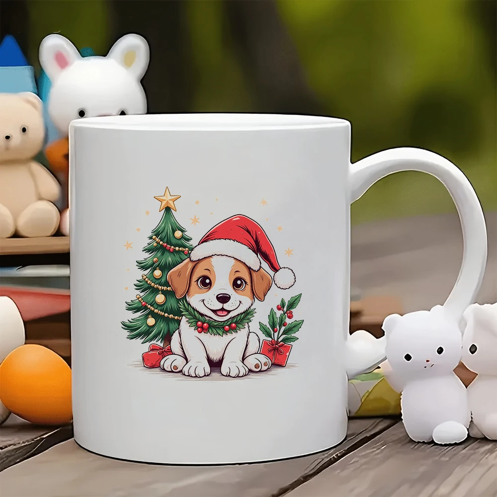

11oz cartoon puppy Christmas mug + cute puppy Christmas gift Christmas tree theme kids cup family office holiday coffee mug