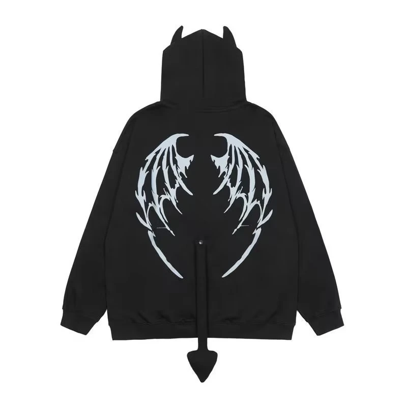 Hipster Hooded Punk Style Couple Hooded Sweatshirt Printing Zip Up Hoodies Y2K Streetwear Long Sleeve Loose Jacket Coats