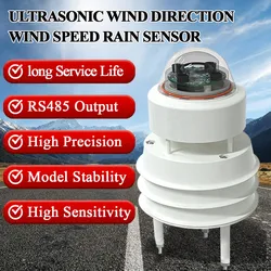 0-40m/s Ultrasonic Wind Speed Wind Direction Sensor Optical Rain Atmospheric Pressure Temperature Humidity Transmitter RS485