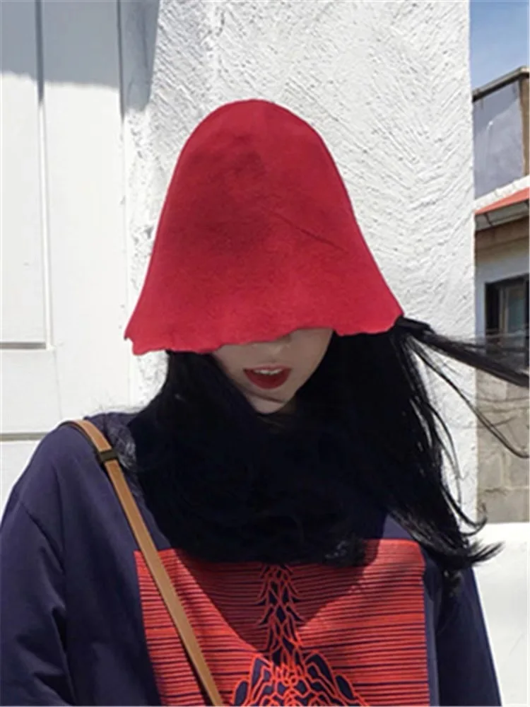 New Fashion Handmade Wool Fisherman Bucket Hat For Women Men Casual Winter Keep Warm Cap Custom DIY K Pop Wide Brim Fedora Hat