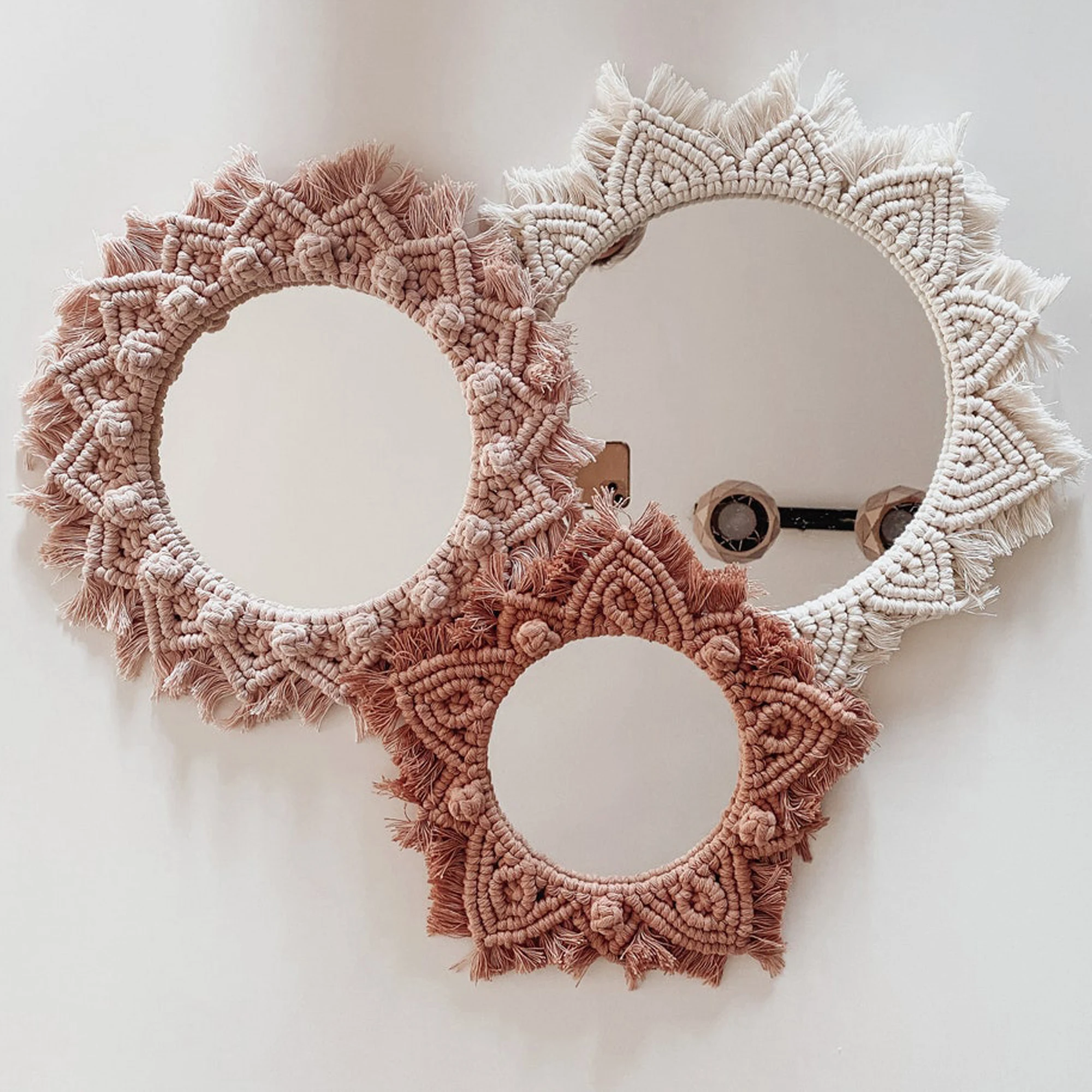 

Macrame Decorative Mirrors Boho Decor Wall Hanging Handmade Makeup Mirror Wall Tapestry For Bedroom Livingroom Round Mirrors