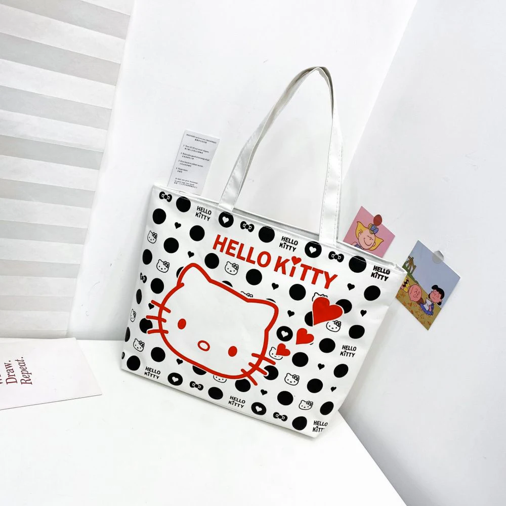 Sanrio Hello Kitty borsa a tracolla in tela Kawaii Cartoon Women Cosmetic Bag Casual LargeCapacity Shopping Handbag Satchel Girl Gift