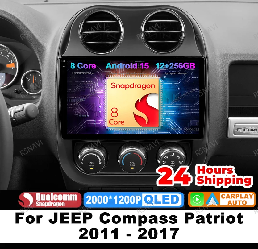 

Автомобильный радиоприемник Android 15 для JEEP Compass Patriot 2011-2017 QLED 4G LTE GPS Беспроводной Carplay Auto BT Viedo Player Головное устройство DSP