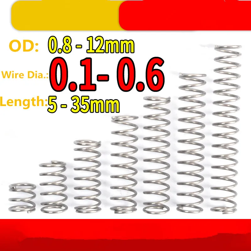 304 Stainless Steel Compressed Spring Micro Y Type Compression Restoration Reset 0.1 0.2 0.3 0.4 0.5 0.6 0.7 0.8mm Wire Diameter