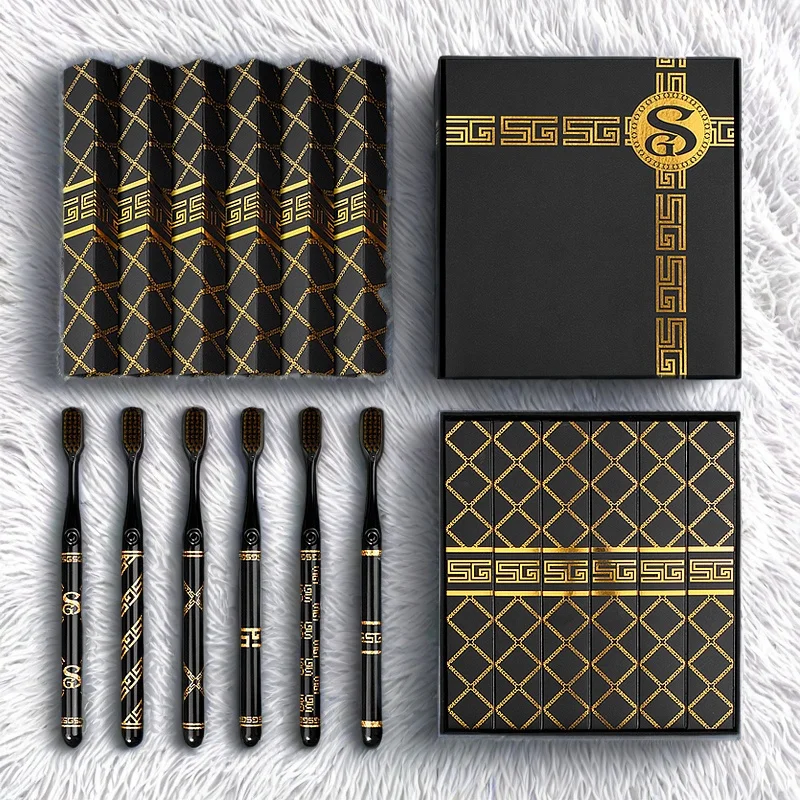 Высококачественная зубная щетка в подарочной упаковке, для домашнего использования, черно-белая; легкая роскошная тонкая шелковая мягкая заколка для взрослых, ручка для пары, широкая голова, семья