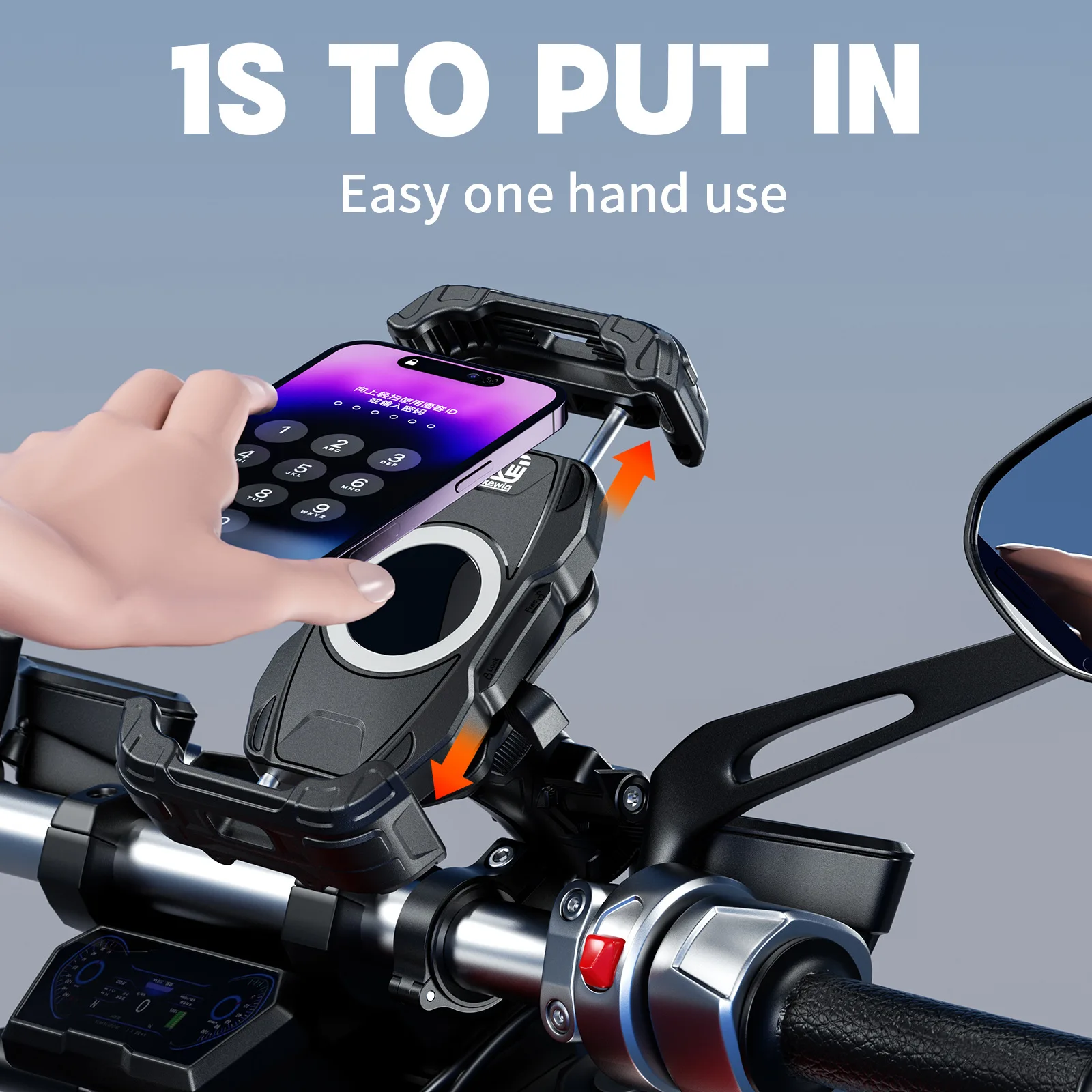 Support Téléphone Vélo/moto Antivol étanche - Fixation Guidon/rétro - Universel