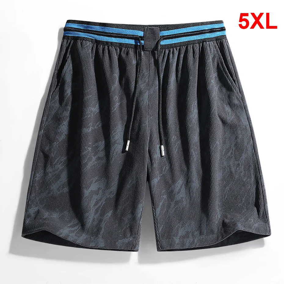 

Summer Corduroy Shorts Men 5XL Plus Size Vintage Shorts Fashion Casual Elastic Waist Short Pants Male Big Size 5XL
