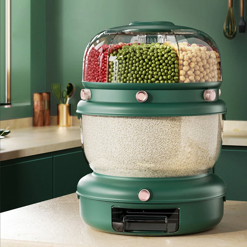 

Household Rotating Grain Tank Multi-color Kitchen Sealed Grain Storage Box Large-capacity Double-layer Split Rice Bucket