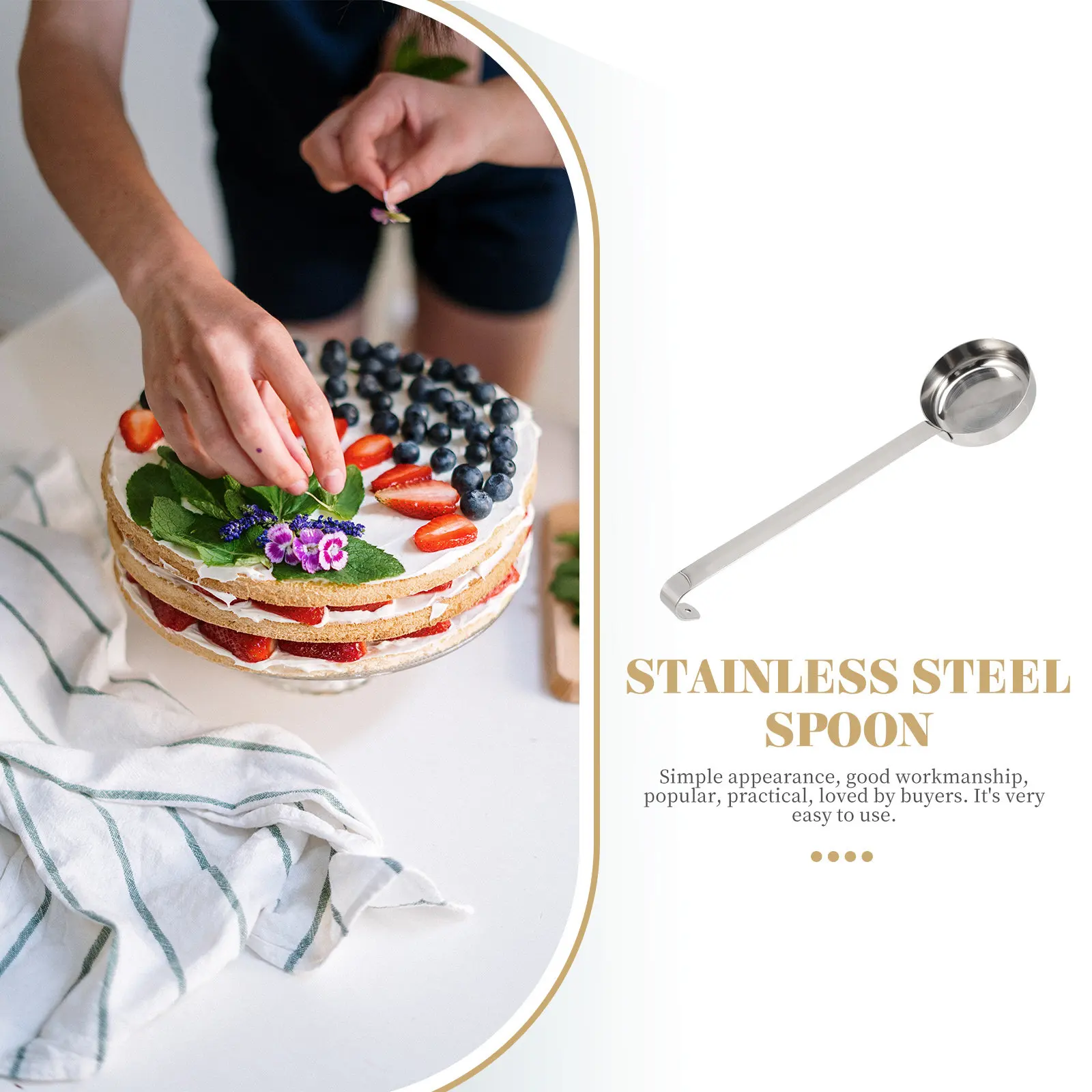 Pizza Sauce Spread Ladle Stainless Steel Spoon Long Handle Flat Bottom for Sauce Serving Gravy Dessert Dressing