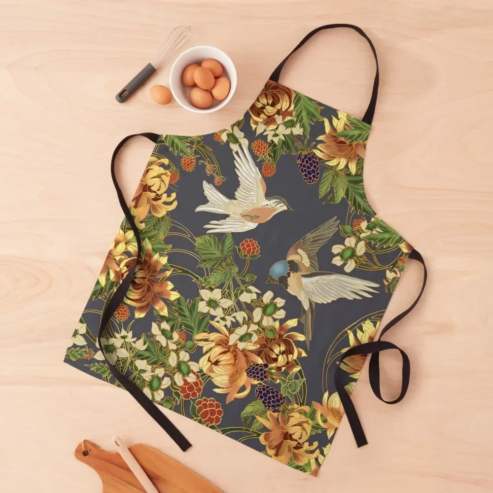 

Swallows and Raspberries Apron with pockets Kitchens Men Apron